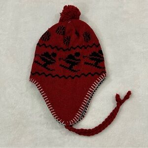 Knitted Nepalese Winter Ski Red Pom Pom Ear Flaps Tassels Wool Beanie Hat Cap